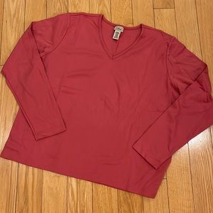 LL Bean Pink Silky Cotton Long Sleeve V-Neck Top Size XL